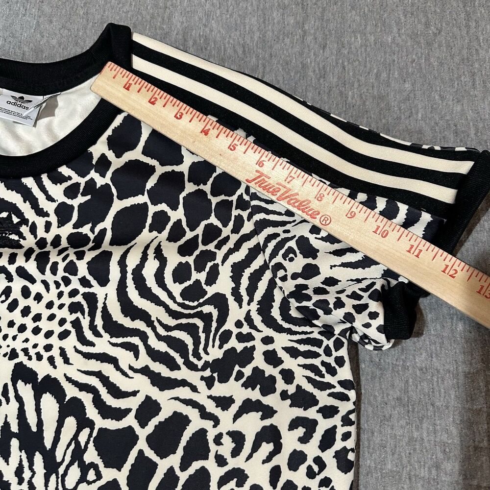 adidas Black and Cream Animal-Print Crop Top with Three Stripes - Picture 6 of 7